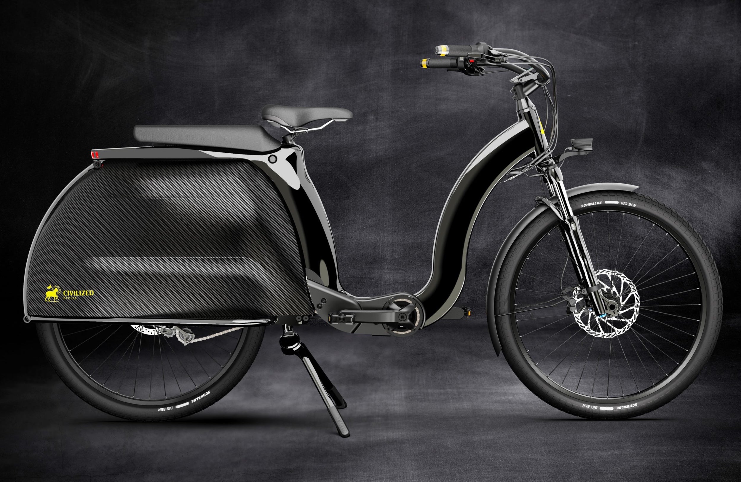 A stylish rendering of the Black Civ ebike.