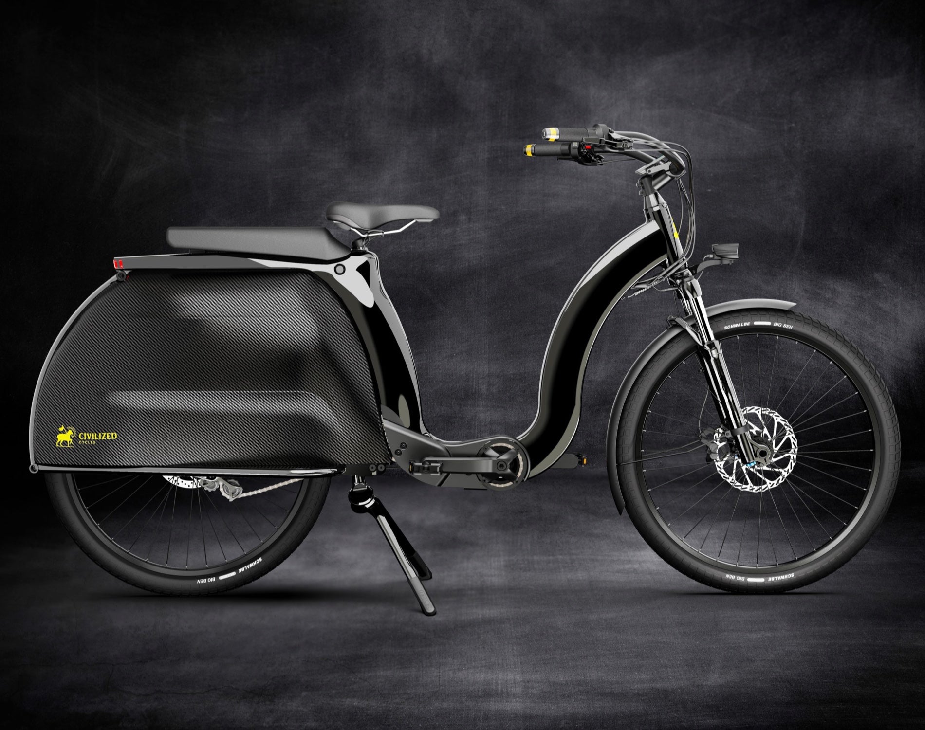 A stylish rendering of the Black Civ ebike.